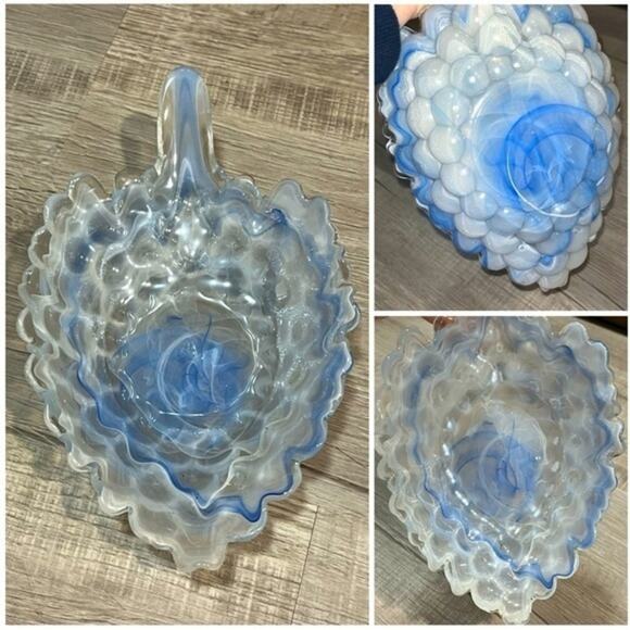 Vintage Lavorazione Arte Murano Italy Art Glass Dish Bowl~ Blue White Swirl